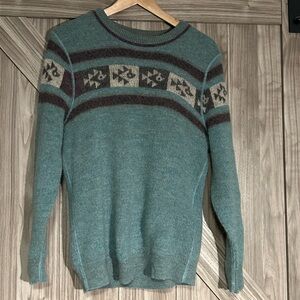 Sol 100% Alpaca Teal Patterned Sweater